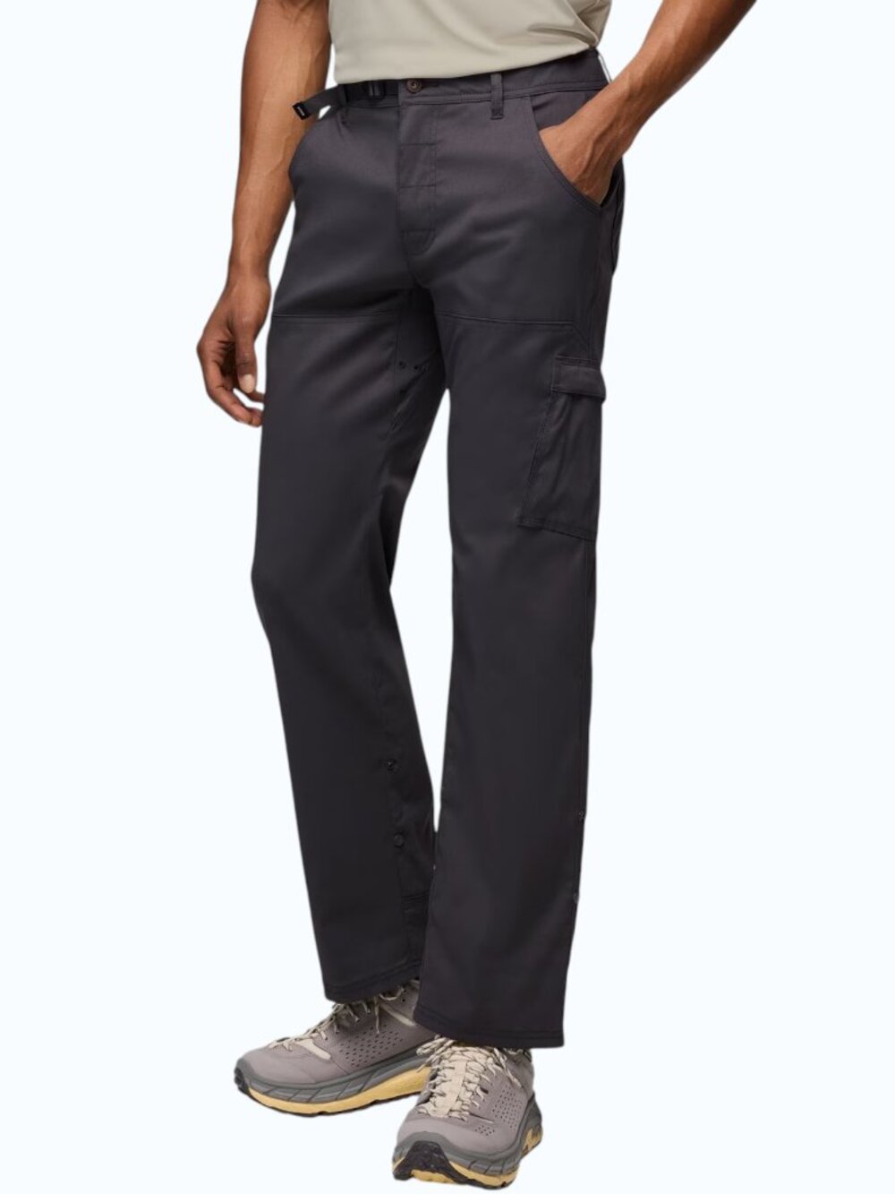 Prana Stretch Zion Pants Men's 36x32 Relaxed Gray Belted Cargo Roll-Up Hiking